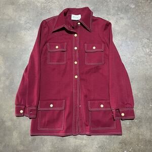 Vintage 60s Butte Knit Red Western Wool Shirt Jacket